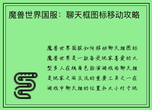 魔兽世界国服：聊天框图标移动攻略